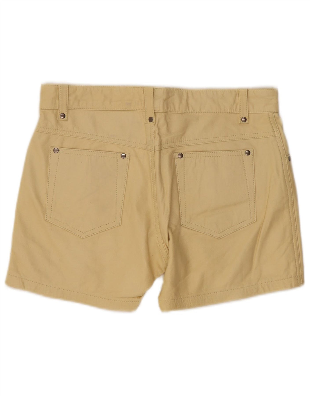 Pantaloncini casual in pelle vintage da donna W33 grandi in pelle gialla