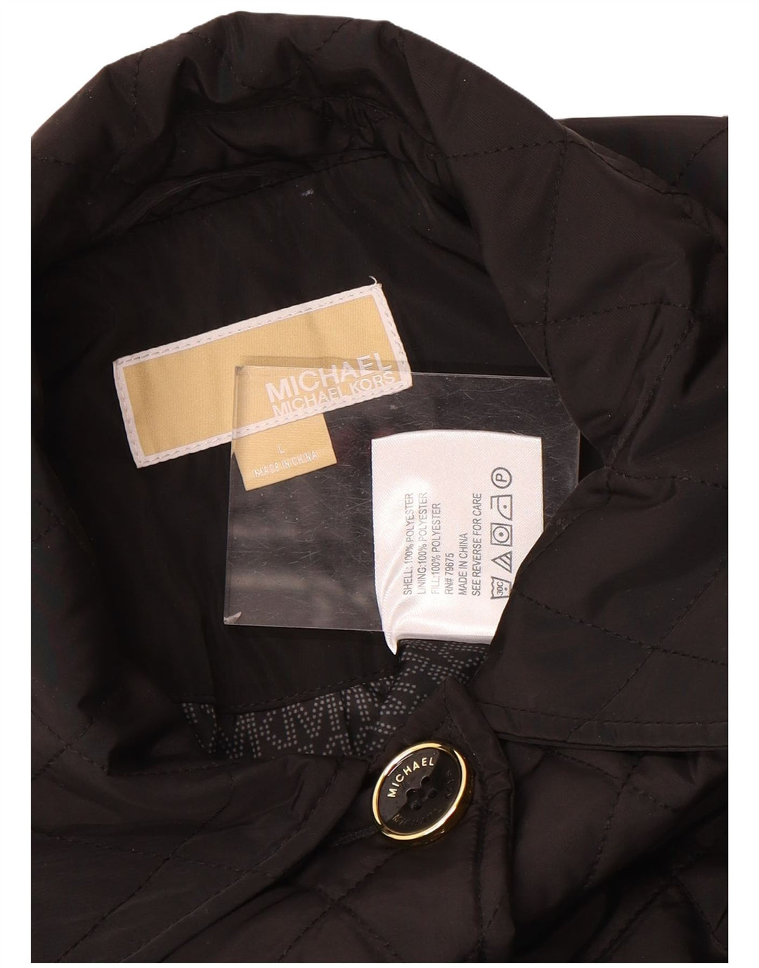 Soprabito trapuntato da donna Michael Kors UK 16 grande poliestere nero