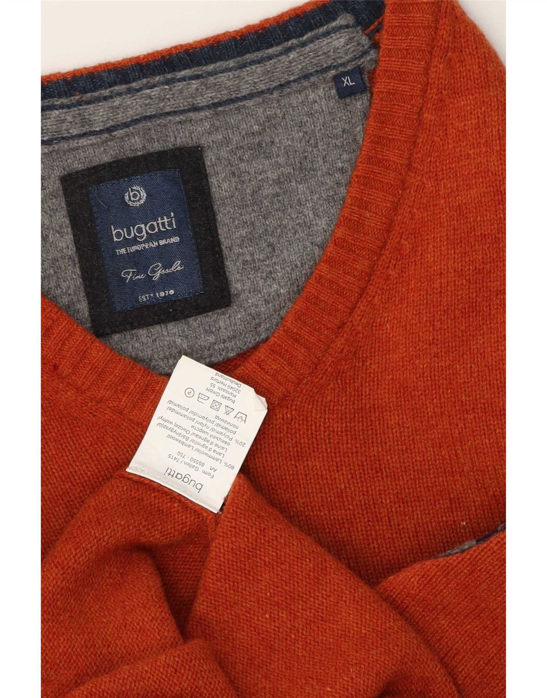 Maglione Bugatti da uomo con scollo a V XL arancione in lana d'agnello