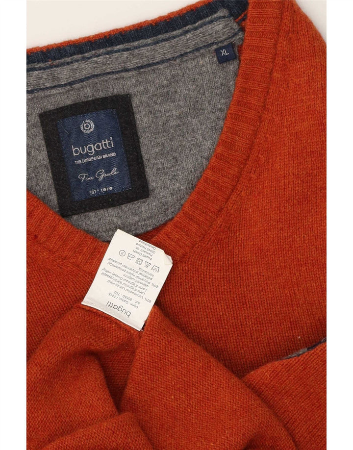 Maglione Bugatti da uomo con scollo a V XL arancione in lana d'agnello