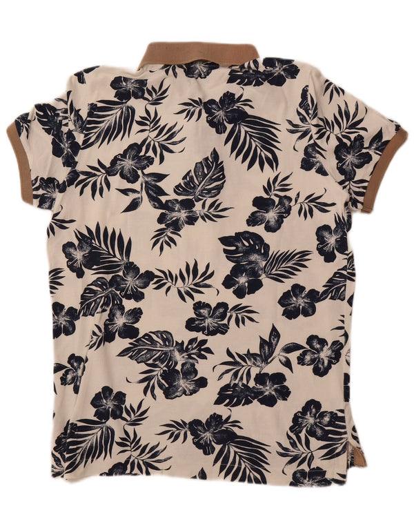 Polo BENETTON da uomo con vestibilità attillata, grande cotone floreale bianco