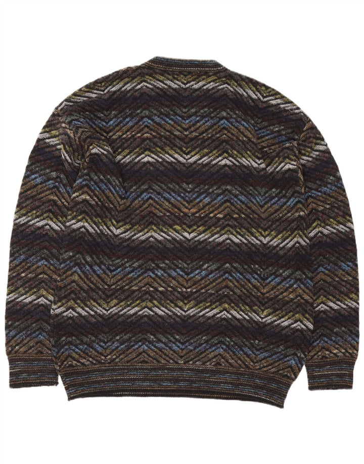 Maglione vintage da uomo con scollo a V grande motivo geometrico multicolore