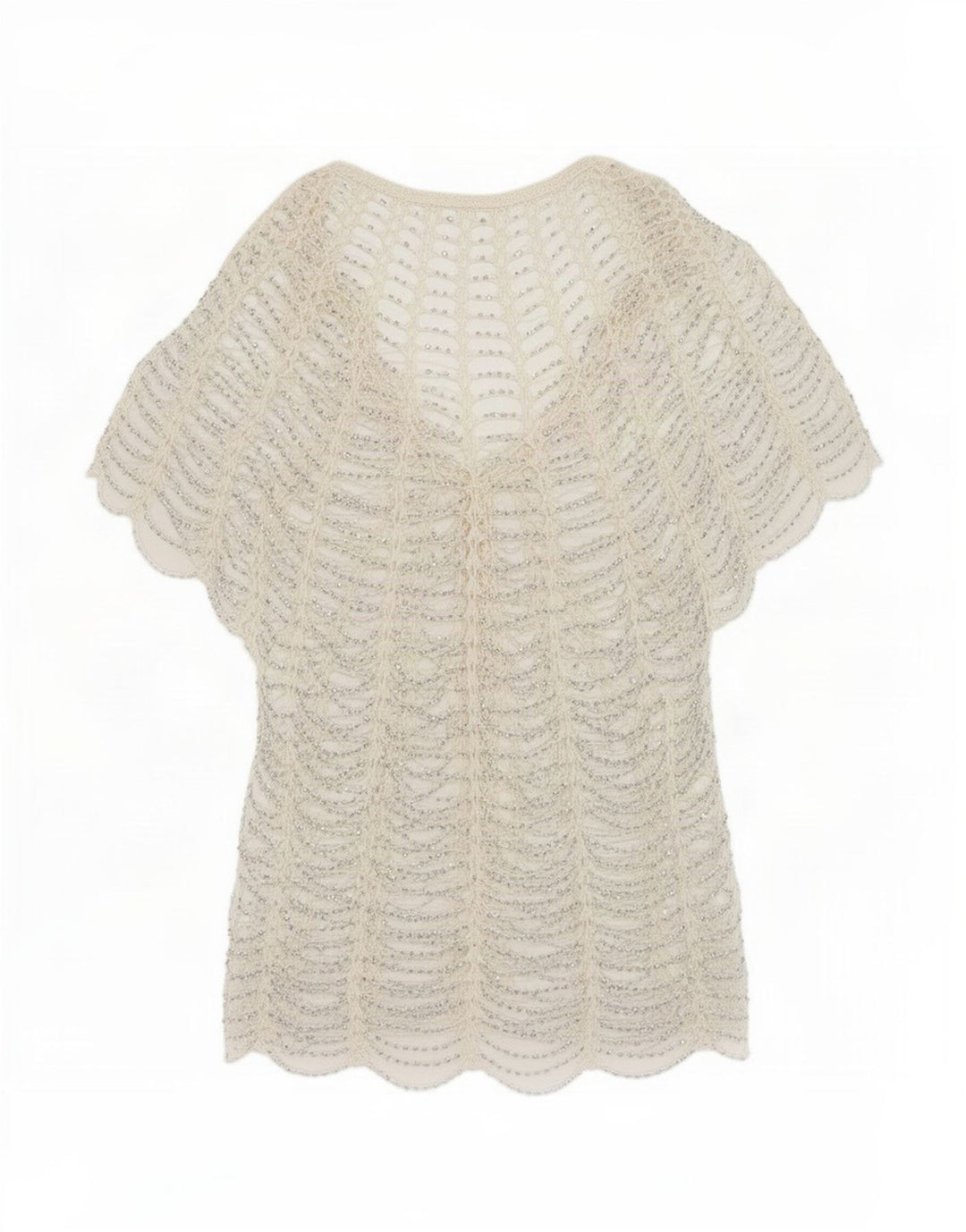 Top cardigan all'uncinetto trasparente da donna vintage UK 10 piccolo bianco