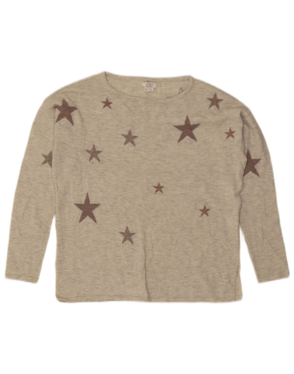 Fat Face Maglione da donna con scollo a barchetta con motivo astratto UK 10 Piccolo Grigio