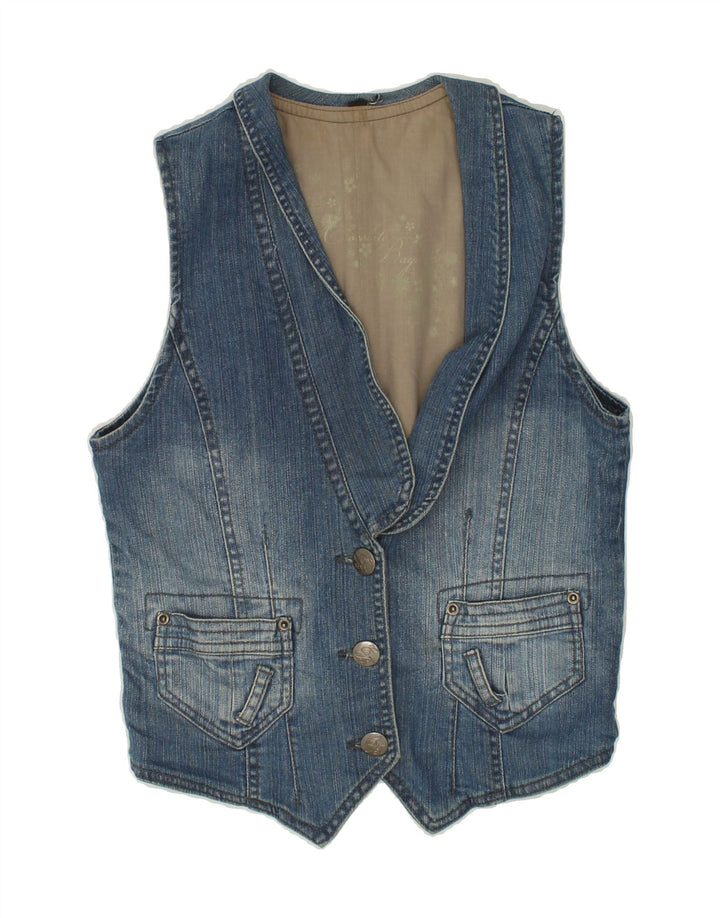 Gilet in denim da donna VINTAGE UK 12 cotone blu medio