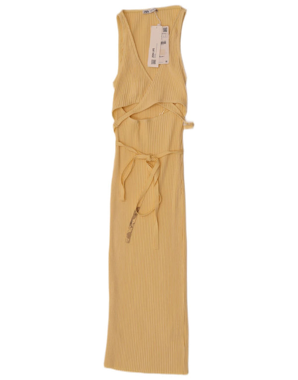 Vestito lungo senza maniche da donna Zara UK 8 piccolo in cotone giallo