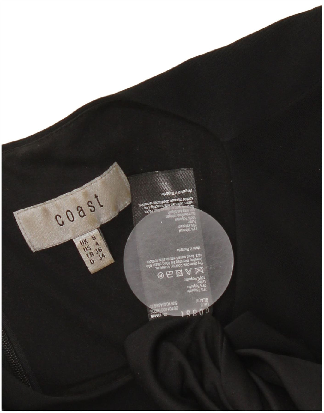 Abito tubino senza maniche Coast da donna UK 8 piccolo triacetato nero