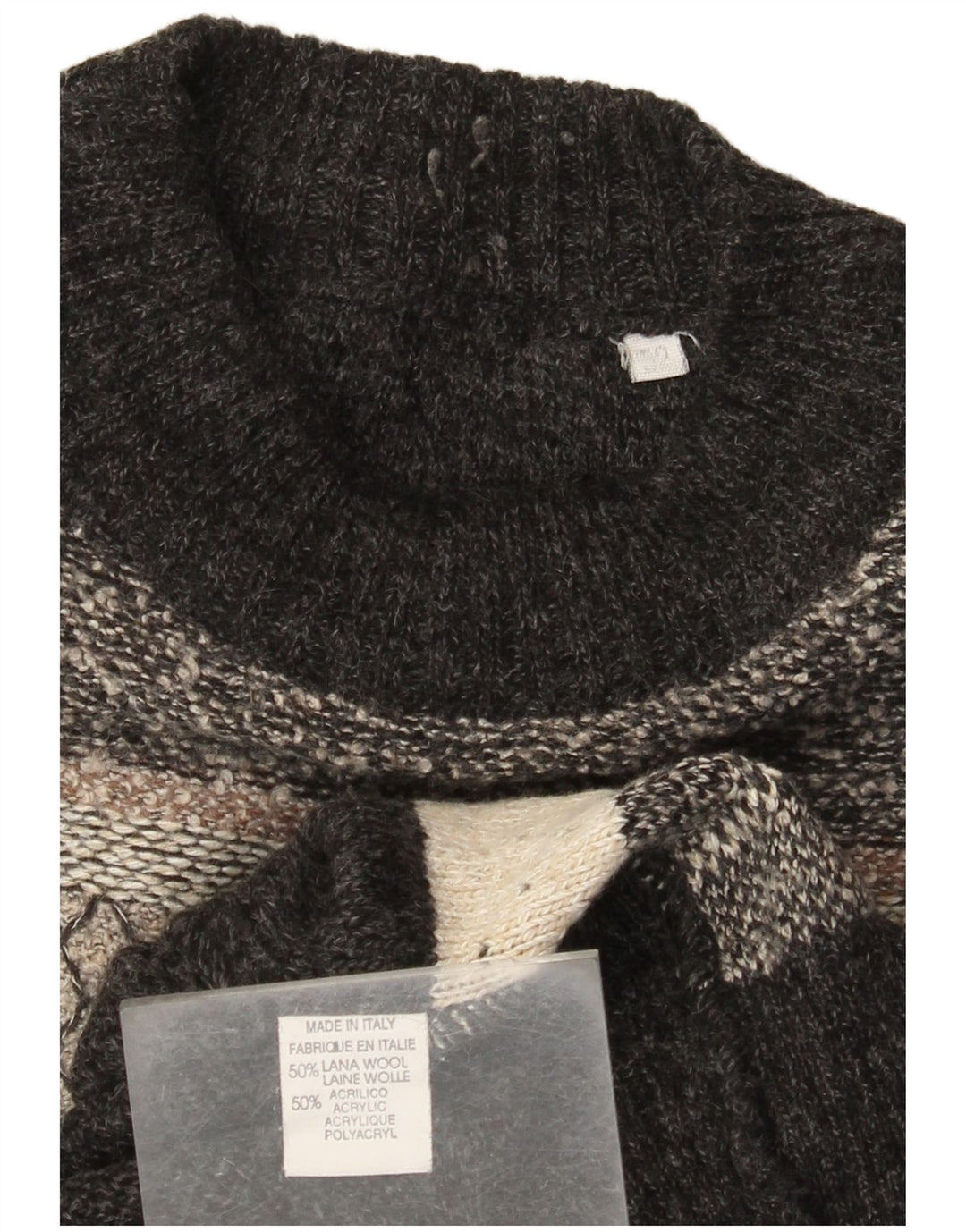 Maglione maglione girocollo da uomo vintage IT 52 grande lana color block grigio