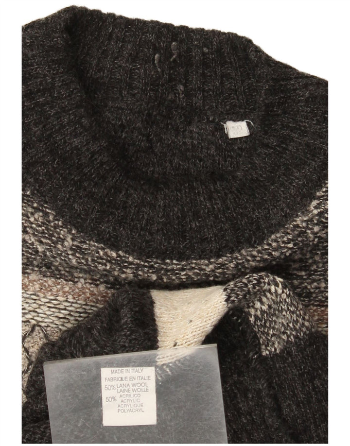 Maglione maglione girocollo da uomo vintage IT 52 grande lana color block grigio