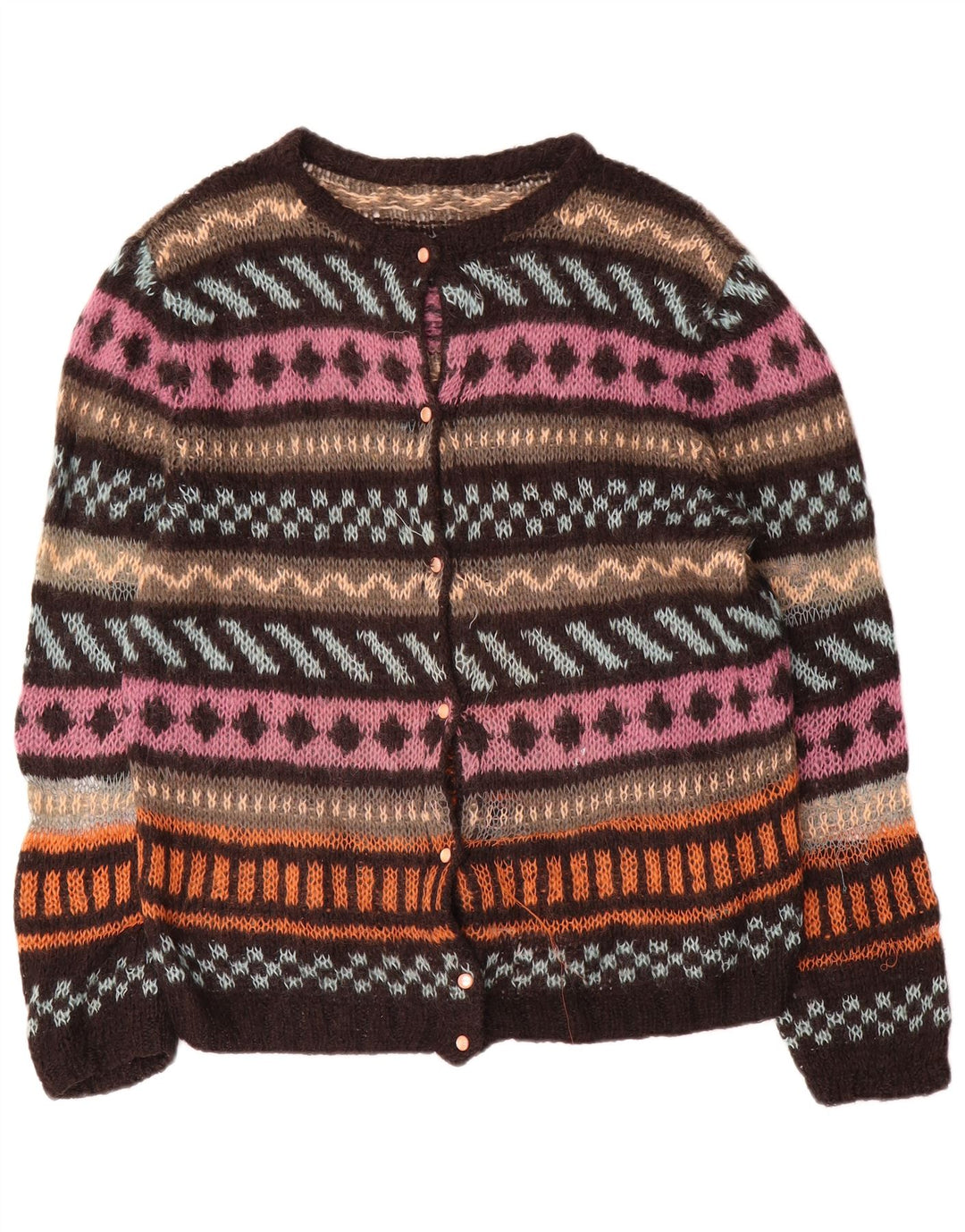 Maglione cardigan da donna vintage UK 16 grandi righe multicolori