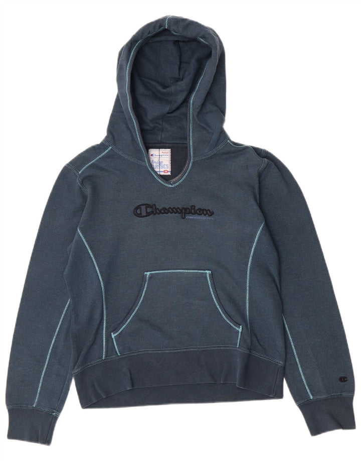 Felpa con cappuccio grafica Champion Heritage Classics da donna UK 12 Blu medio