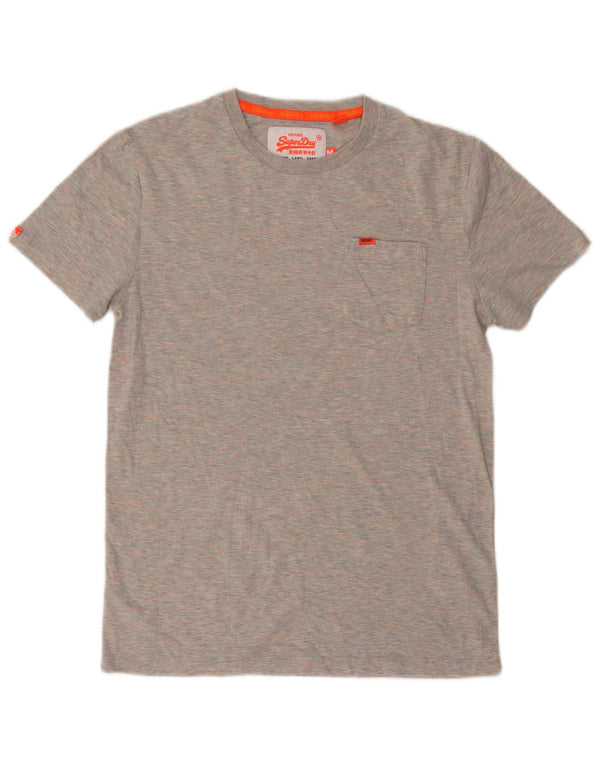 T-shirt da uomo SUPERDRY Top in cotone chiazzato grigio medio