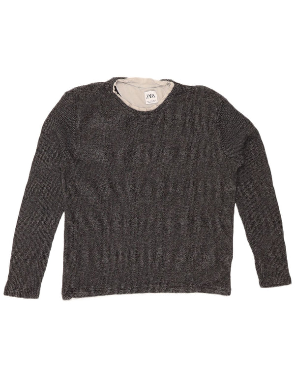 Maglia ZARA da donna a maniche lunghe UK 14 cotone screziato grigio medio