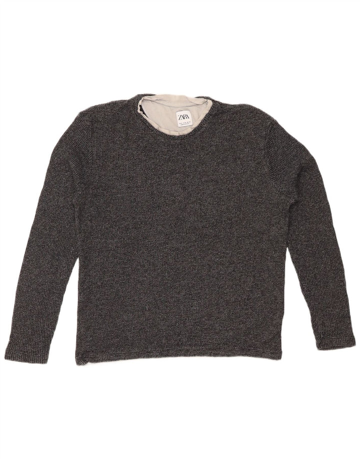 Maglia ZARA da donna a maniche lunghe UK 14 cotone screziato grigio medio