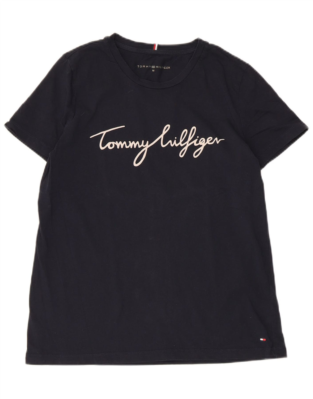 TOMMY HILFIGER T-shirt grafica da donna Top UK 12 cotone blu navy medio