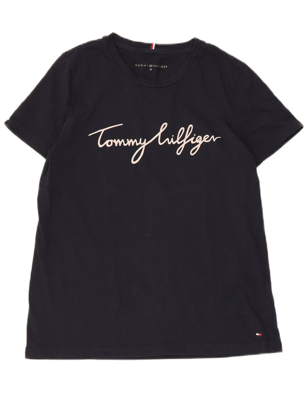 TOMMY HILFIGER T-shirt grafica da donna Top UK 12 cotone blu navy medio