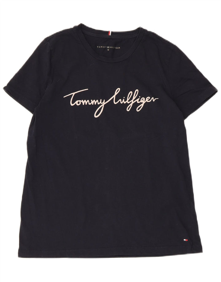 TOMMY HILFIGER T-shirt grafica da donna Top UK 12 cotone blu navy medio