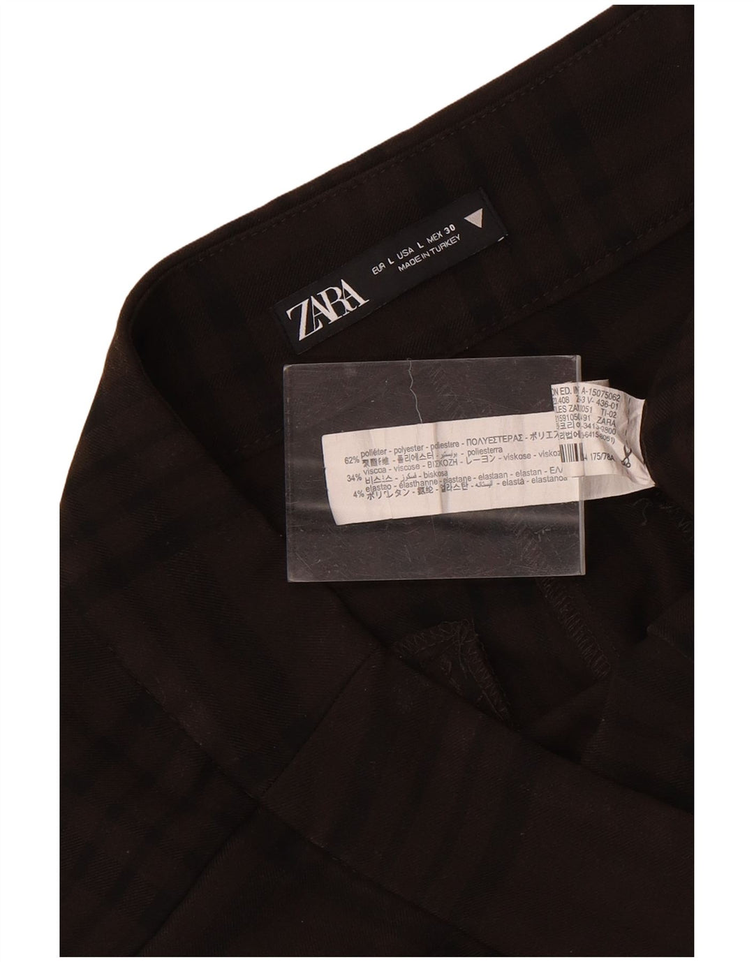 Pantaloni chino dritti da donna Zara grandi W30 L29 poliestere a quadri marroni
