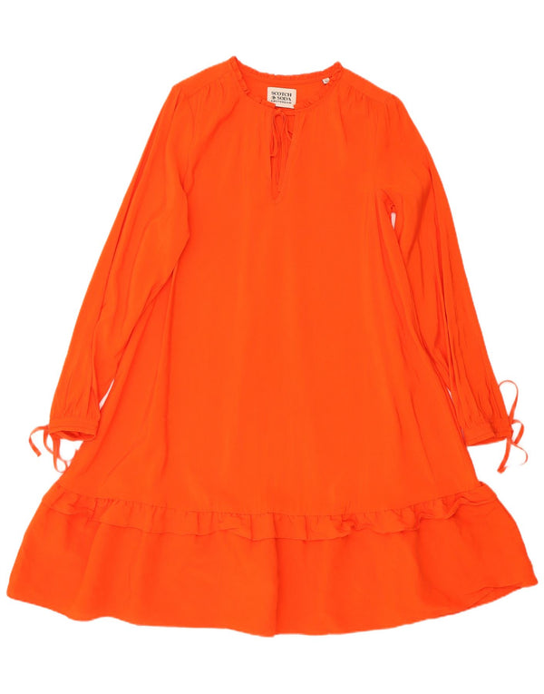 Abito a trapezio a maniche lunghe con volant da donna Scotch & Soda UK 6 XS in viscosa arancione