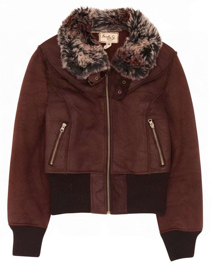Giubbotto bomber da donna vintage UK 12 poliestere marrone medio
