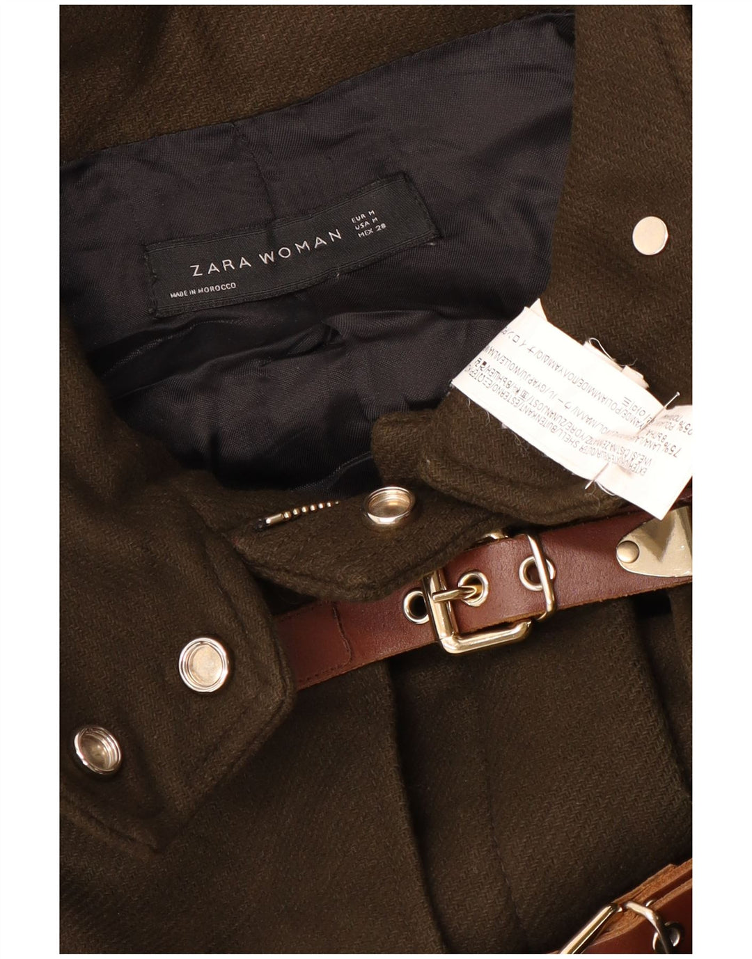 Giacca a vento con cappuccio da donna Zara UK 14 lana kaki media