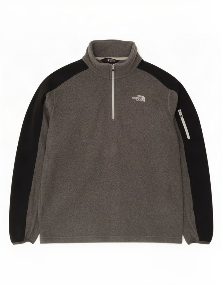 Maglione in pile da uomo The North Face con zip e collo color block grigio medio