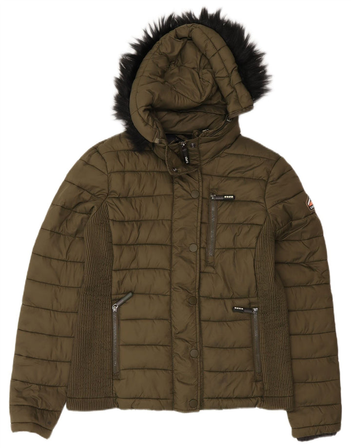 Giacca imbottita con cappuccio da donna Superdry UK 14 Large Green Nylon