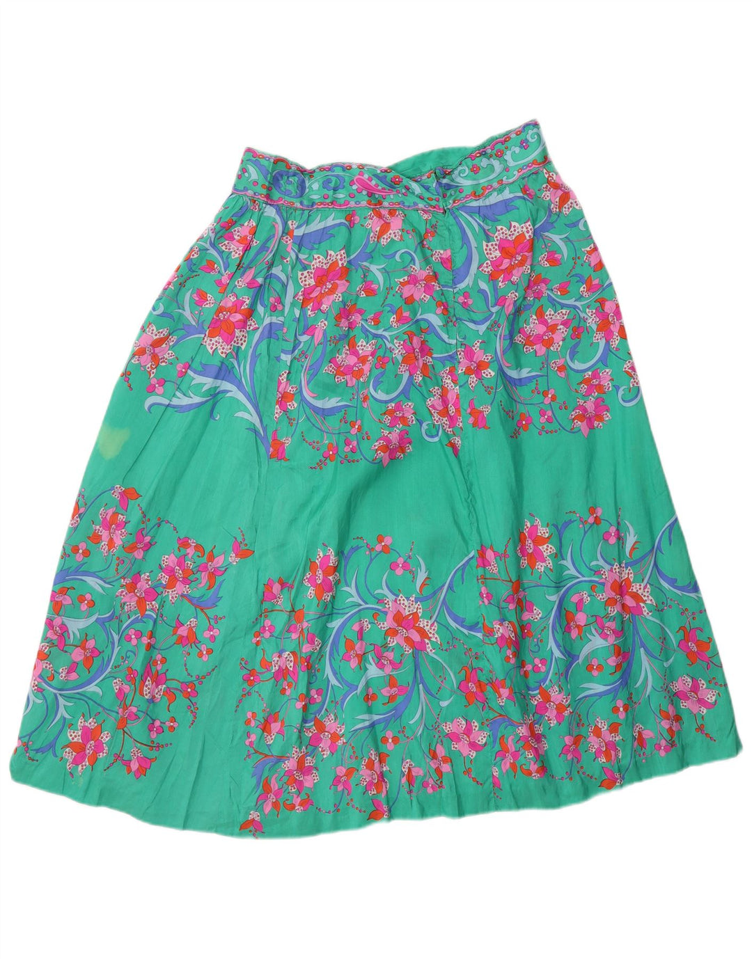 Gonna svasata da donna vintage W28 verde medio floreale