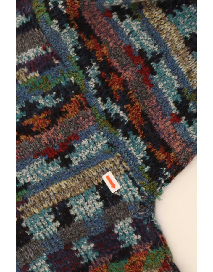 Maglione vintage da uomo con scollo a V in lana geometrica multicolore media