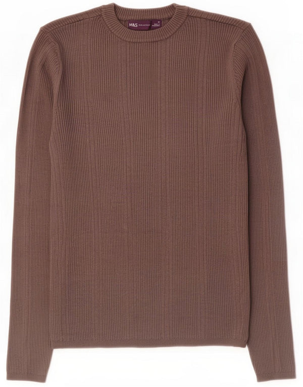 Marks & Spencer maglione girocollo da donna UK 12 medio viscosa kaki