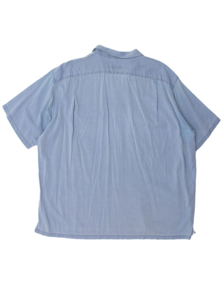 LACOSTE Camicia a maniche corte da uomo taglia 45 XL Cotone gessato blu