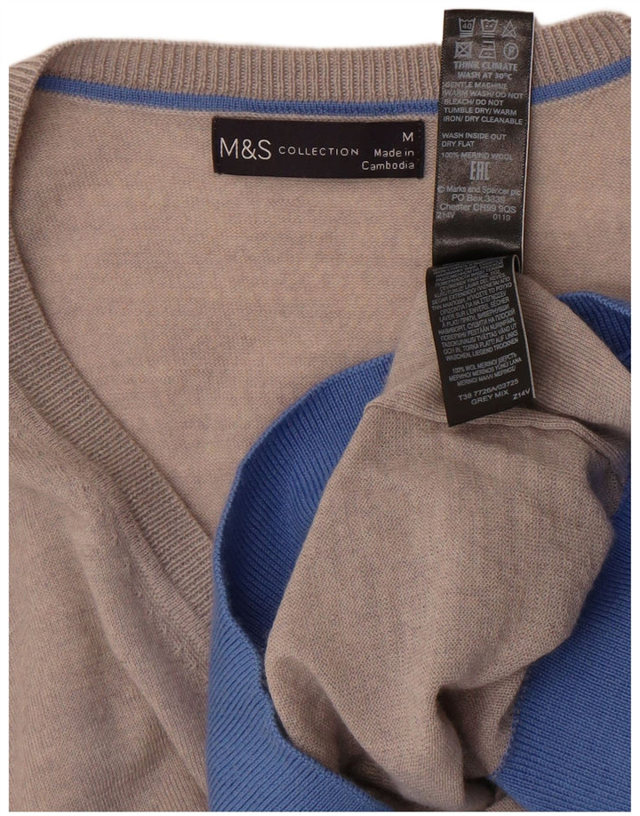 Maglione con scollo a V da donna Marks & Spencer UK 14 Blocco colore grigio medio