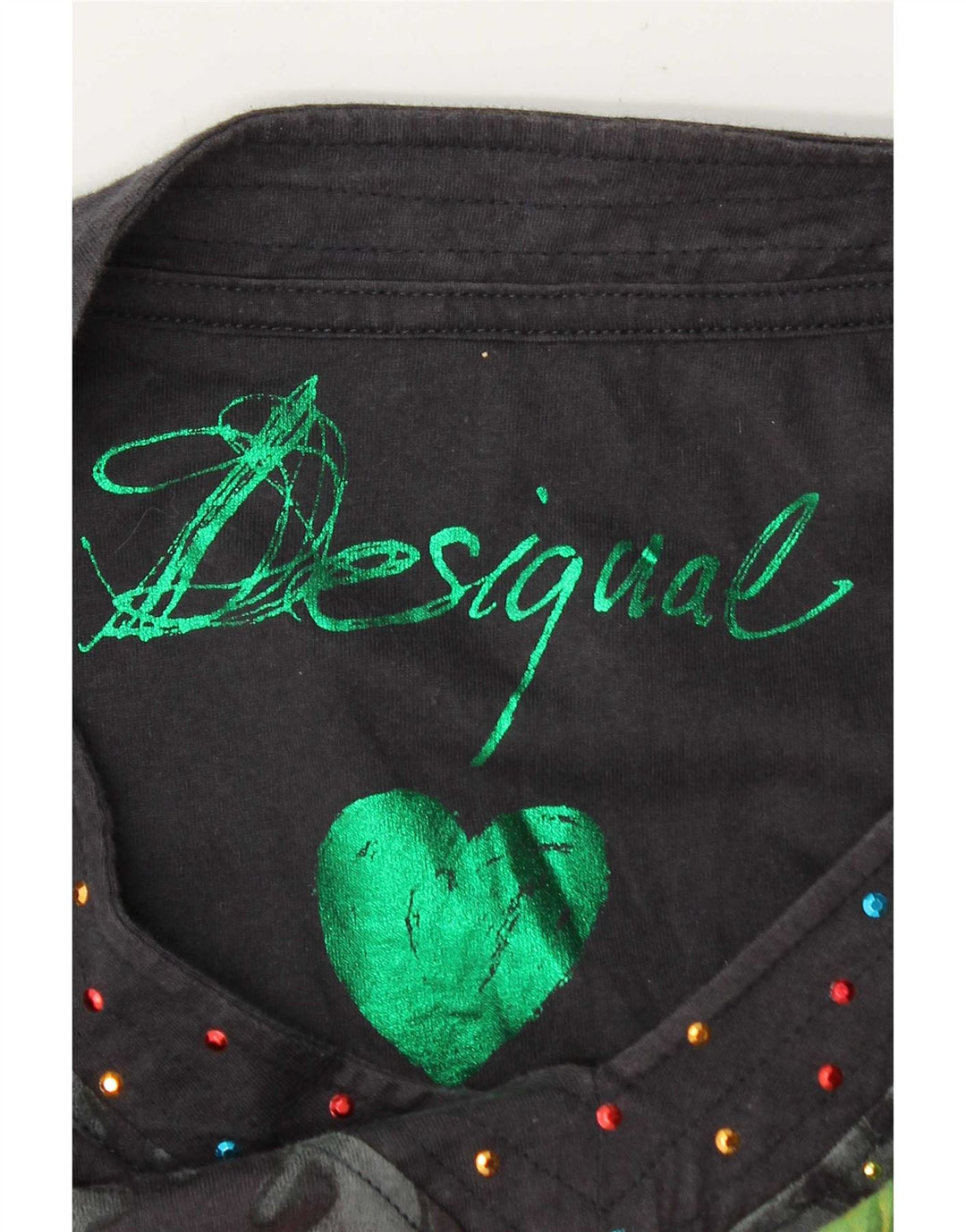Desigual Donna Graphic Top Manica Lunga UK 14 Medio Nero Floreale