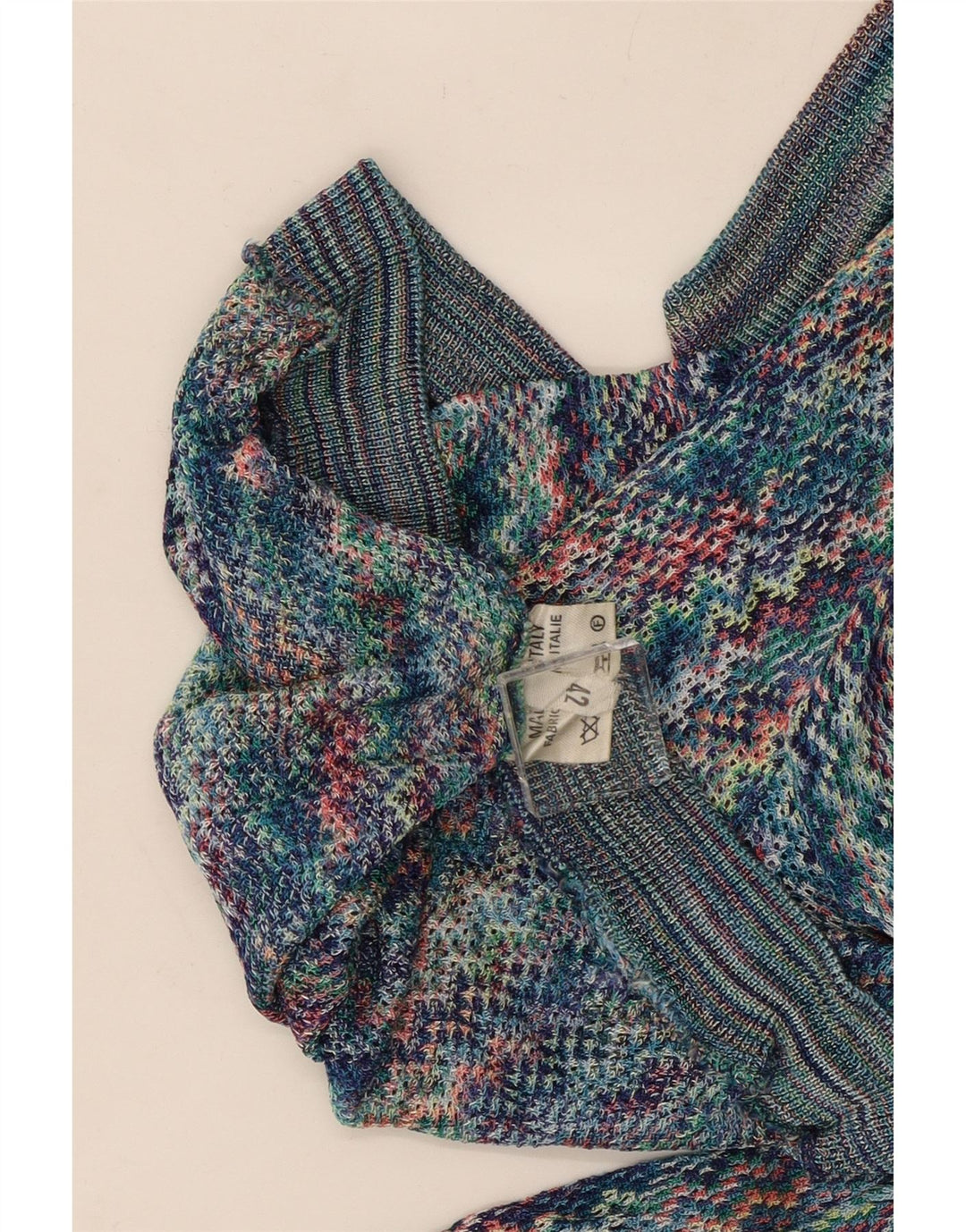 Top vintage da donna a maniche lunghe IT 42 in viscosa Chevron multicolore media