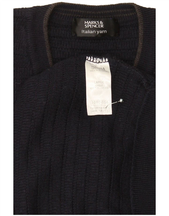 Maglione da uomo con scollo a V Marks & Spencer grande in acrilico blu navy