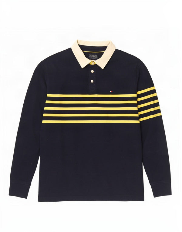 Tommy Hilfiger Mens Long Sleeve Rugby Polo Shirt Large Navy Blue Striped