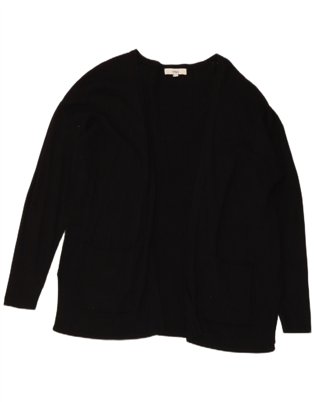Maglione cardigan aperto da donna Marks & Spencer UK 16 grande viscosa nera