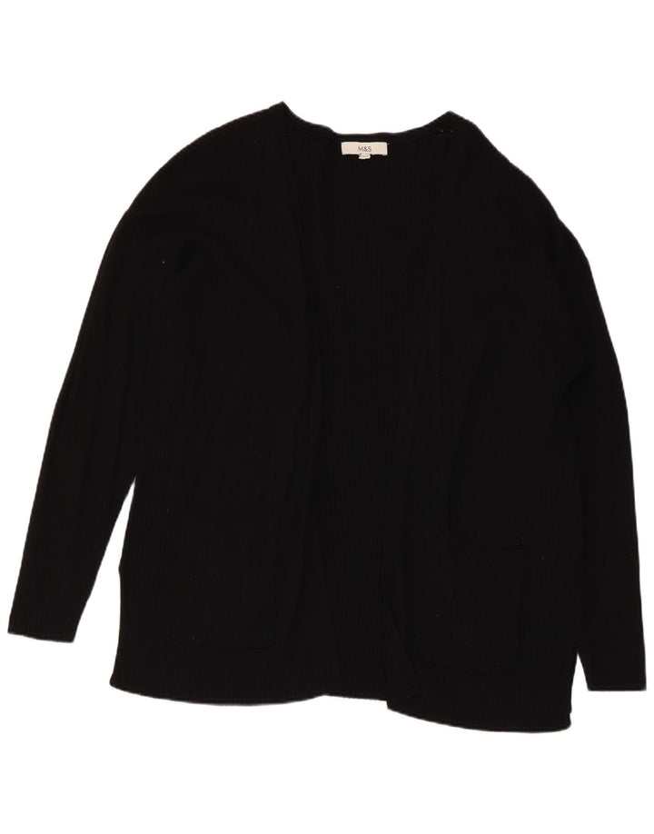 Maglione cardigan aperto da donna Marks & Spencer UK 16 grande viscosa nera