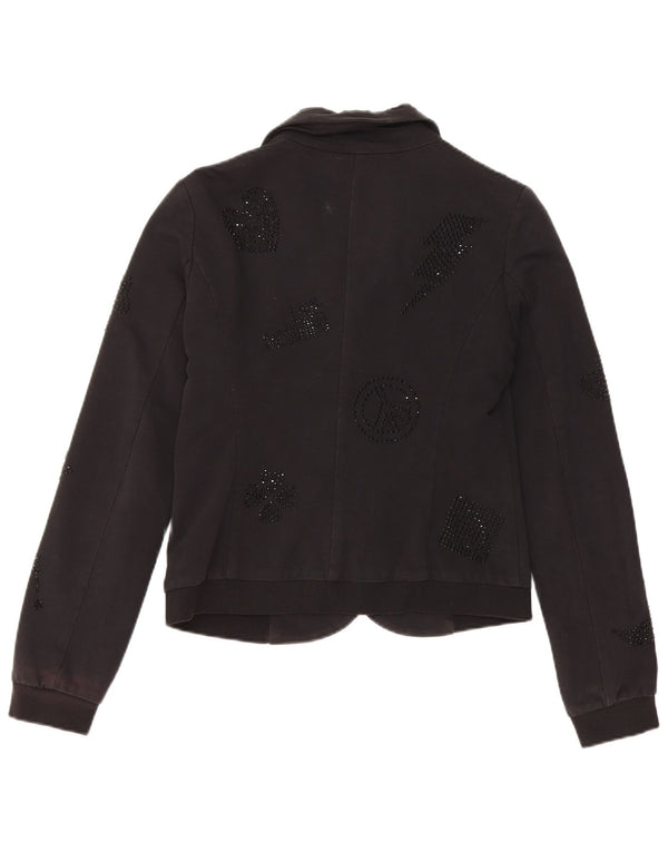 Giacca blazer a 3 bottoni grafica corta da donna Moschino UK 10 piccola nera