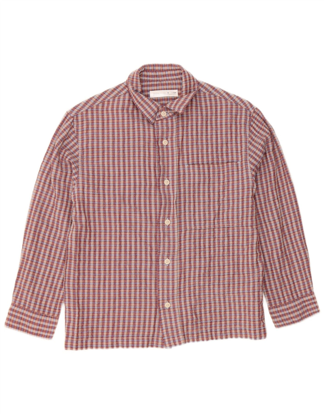 ZARA Camicia in Flanella da Bambino 8-9 Anni in Cotone a quadri Bordeaux