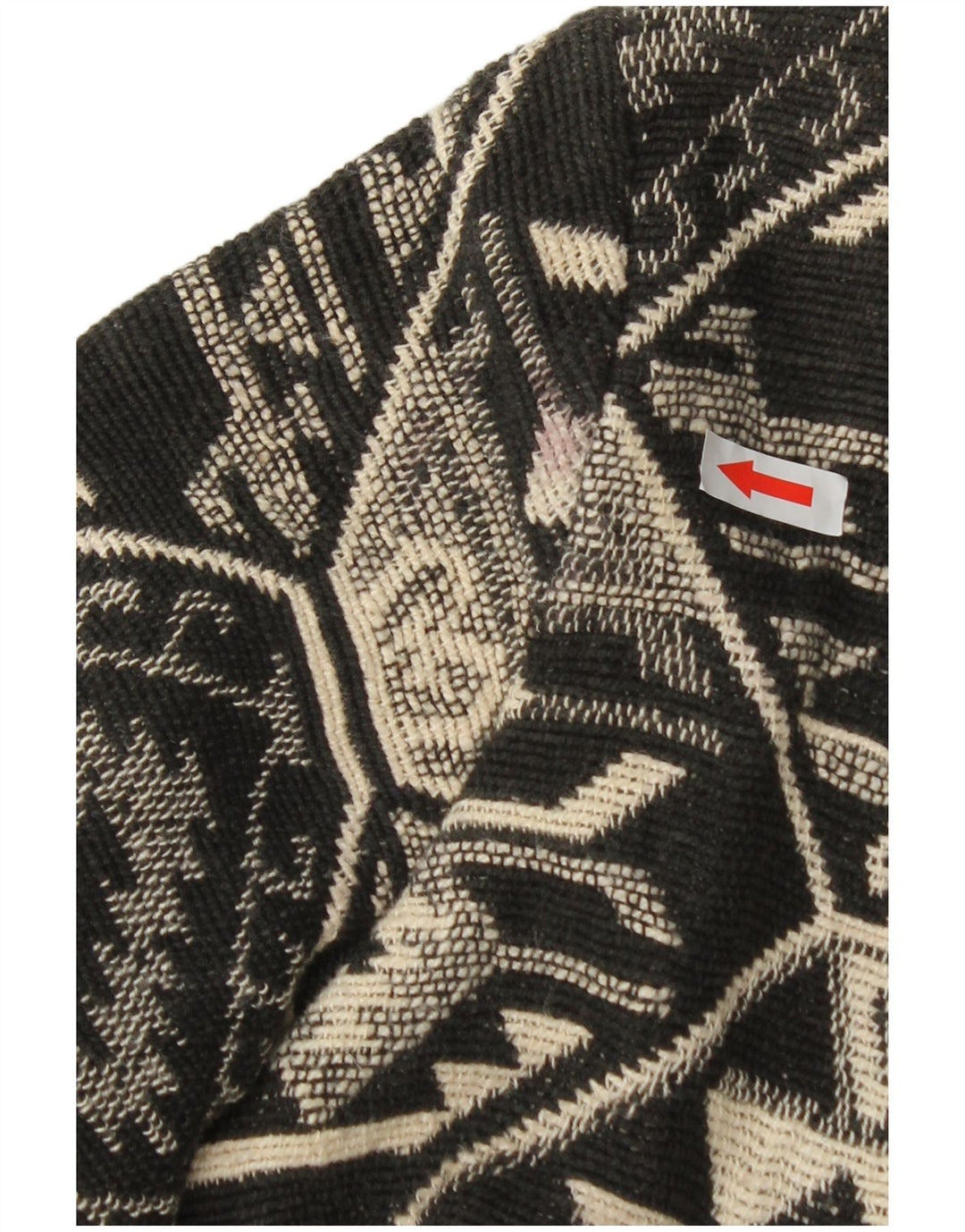 Giubbotto bomber aperto corto da donna vintage UK 14 cotone geometrico nero medio