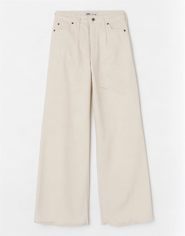 Jeans a gamba larga da donna Zara EU 34 2XS W24 L31 Cotone bianco