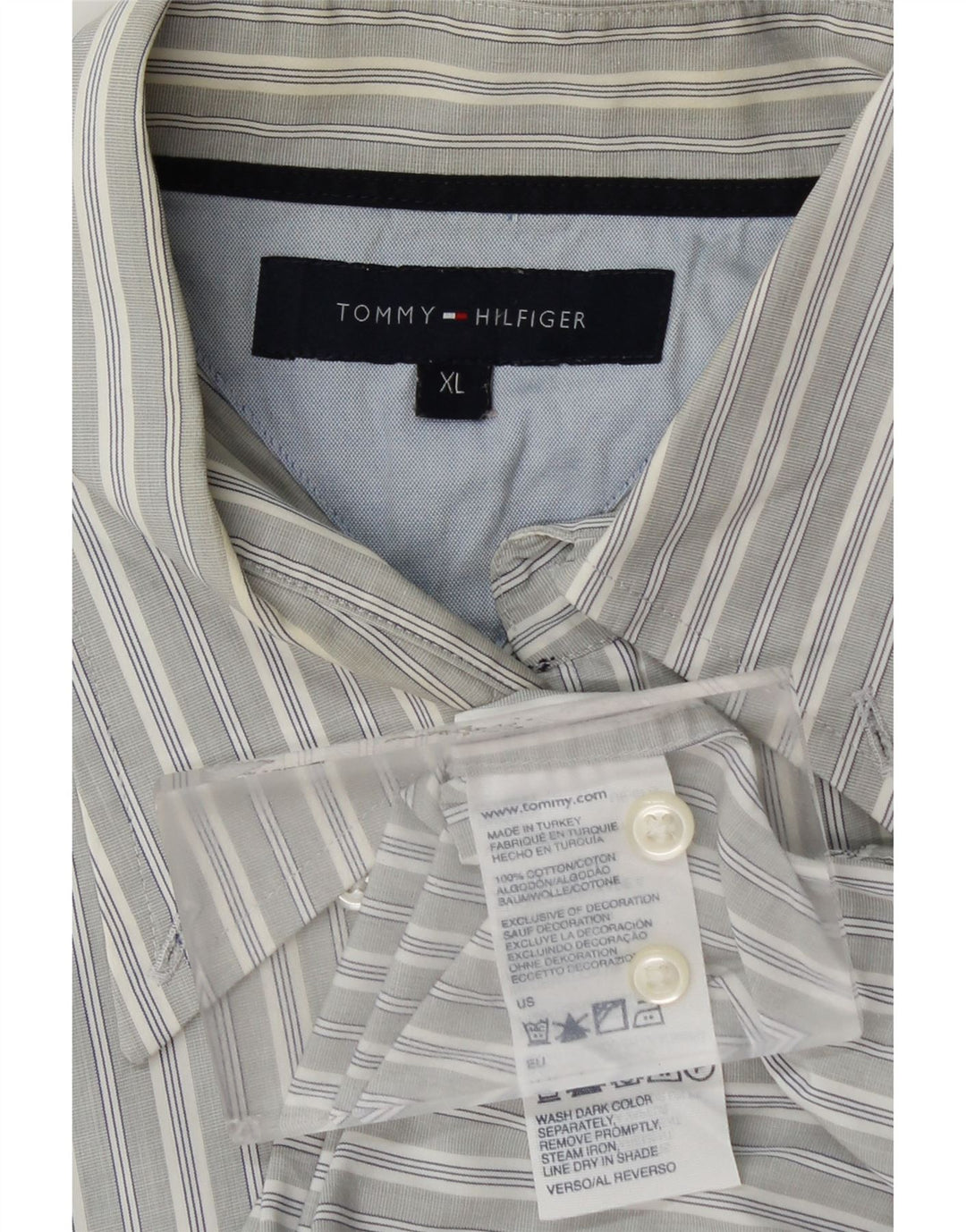 TOMMY HILFIGER Camicia da uomo XL in cotone a righe grigie