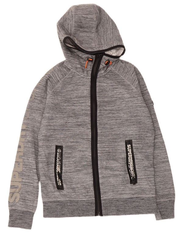 Maglione con cappuccio e zip grafica da uomo Superdry Poliestere chiazzato grigio medio