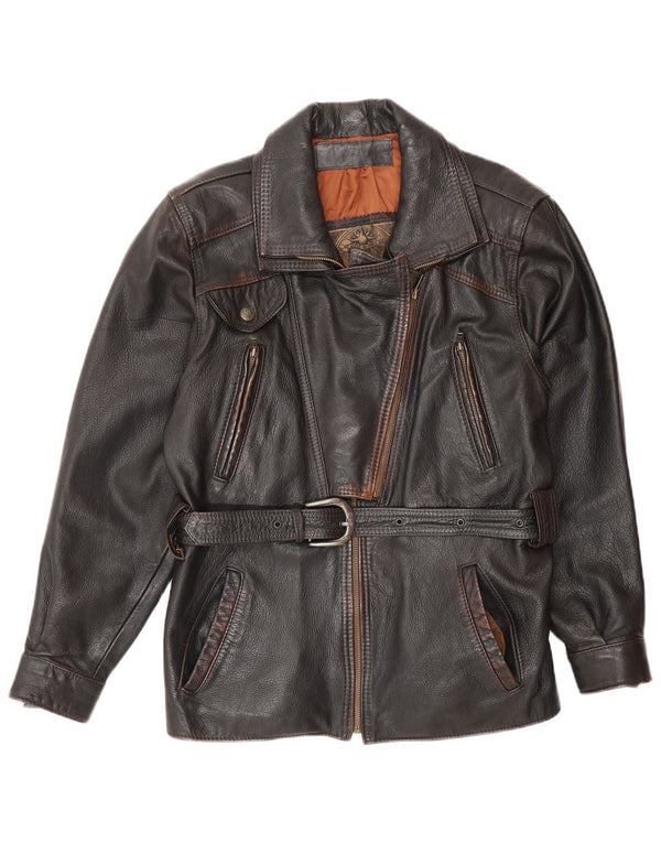 Giacca in pelle vintage da donna UK 14 media nera