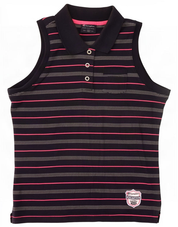 Polo senza maniche da donna Champion UK 14 Large in cotone a righe blu navy