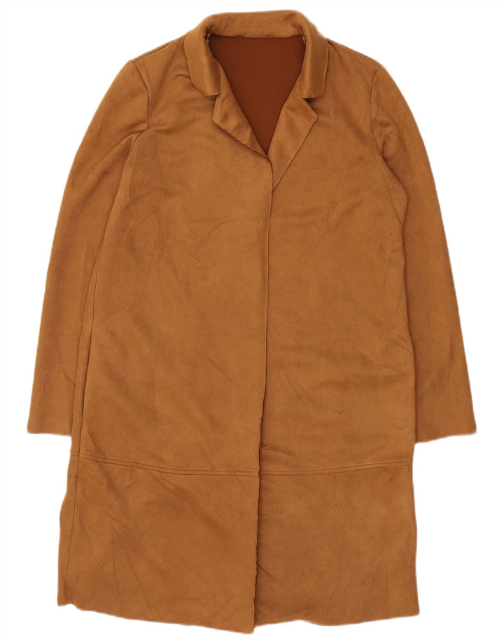 VINTAGE Womens Open Overcoat UK 14 Medium Brown Polyester
