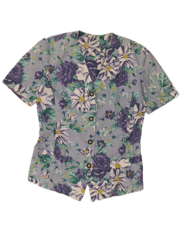Camicetta da donna a maniche corte VINTAGE UK 14 grande floreale blu