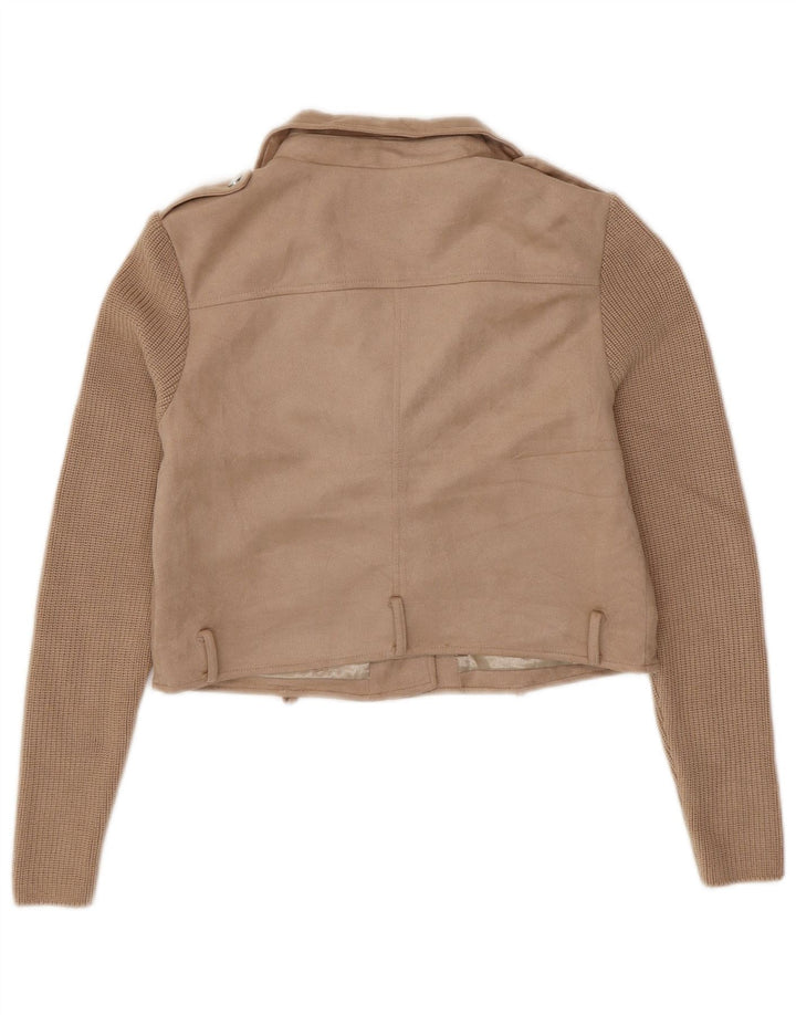 Giacca da motociclista GUESS da donna in maglia corta UK 16 grande Beige