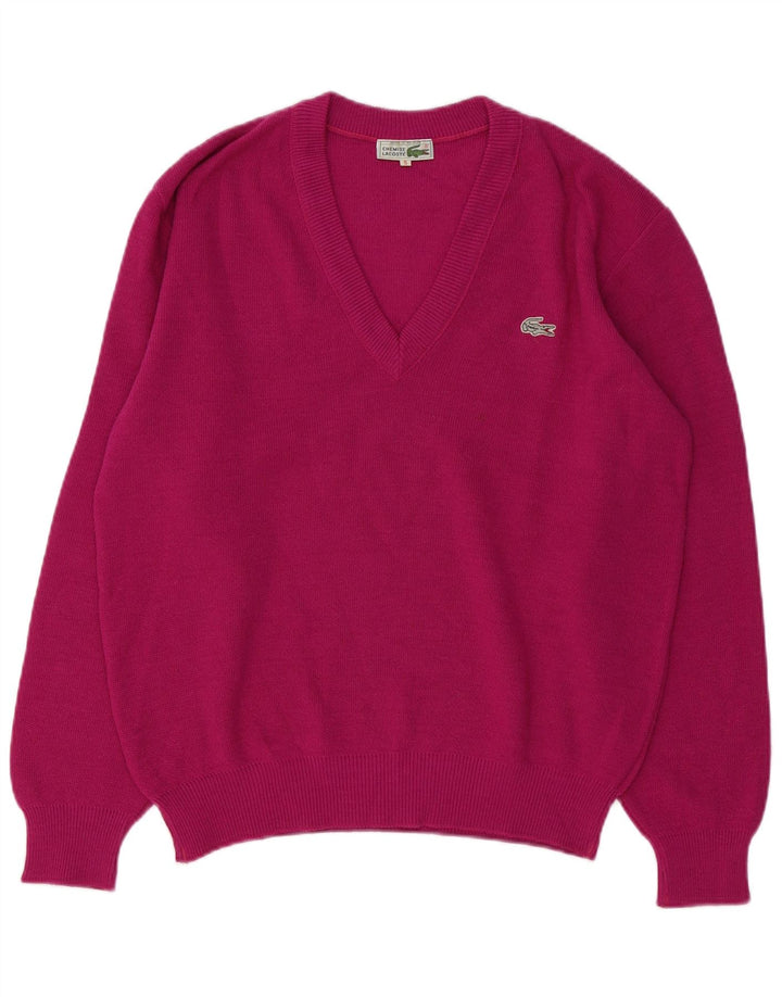 LACOSTE Maglione da uomo con scollo a V taglia 5 grande in lana rosa